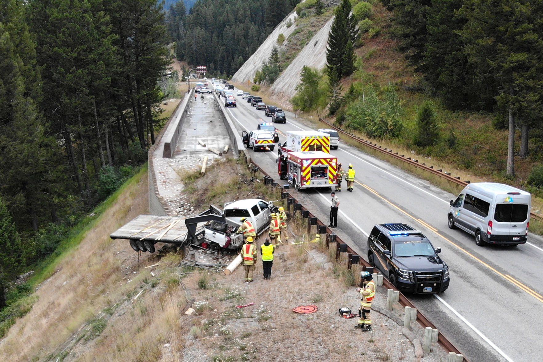Log truck blows through arrestor